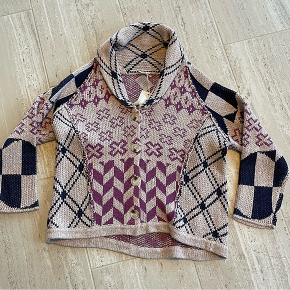 Geometric Patterned Button-Up Sweater - Picture 1 of 10